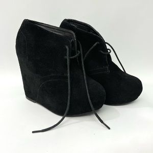 Steve Madden Annnie Womens Suede Wedge Heel Leather Black Ankle Boots Size 6.5